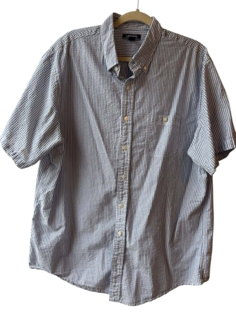 Lands’ End Men’s XL Tall Seersucker Button Up Shirt Blue White Stripe Cotton